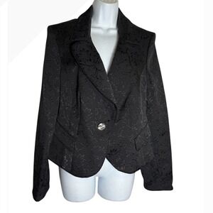 Caston Blazer Size‎ 16 Black Elegant Brocade Floral Rhinestone Buttons Jacket 🖤